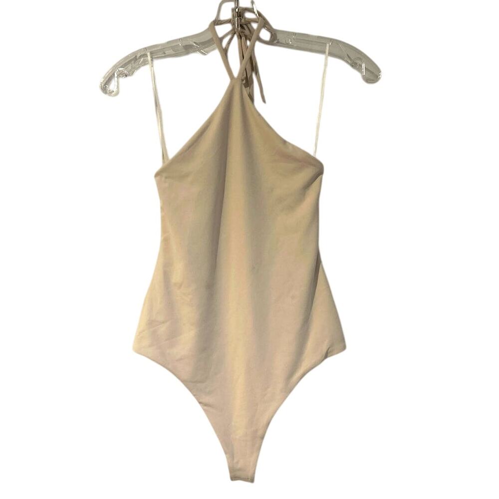 NWT Susana Monaco Tie Halter Bodysuit, Blanched Almond, Women’s XS